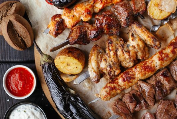 grilled meat and vegetable on the table